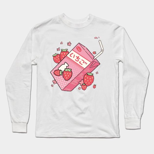 STRAWBERRY MILK KAWAII FACE ANIME KAOMOJI EMOTICON CARTOON Long Sleeve T-Shirt by Chameleon Living